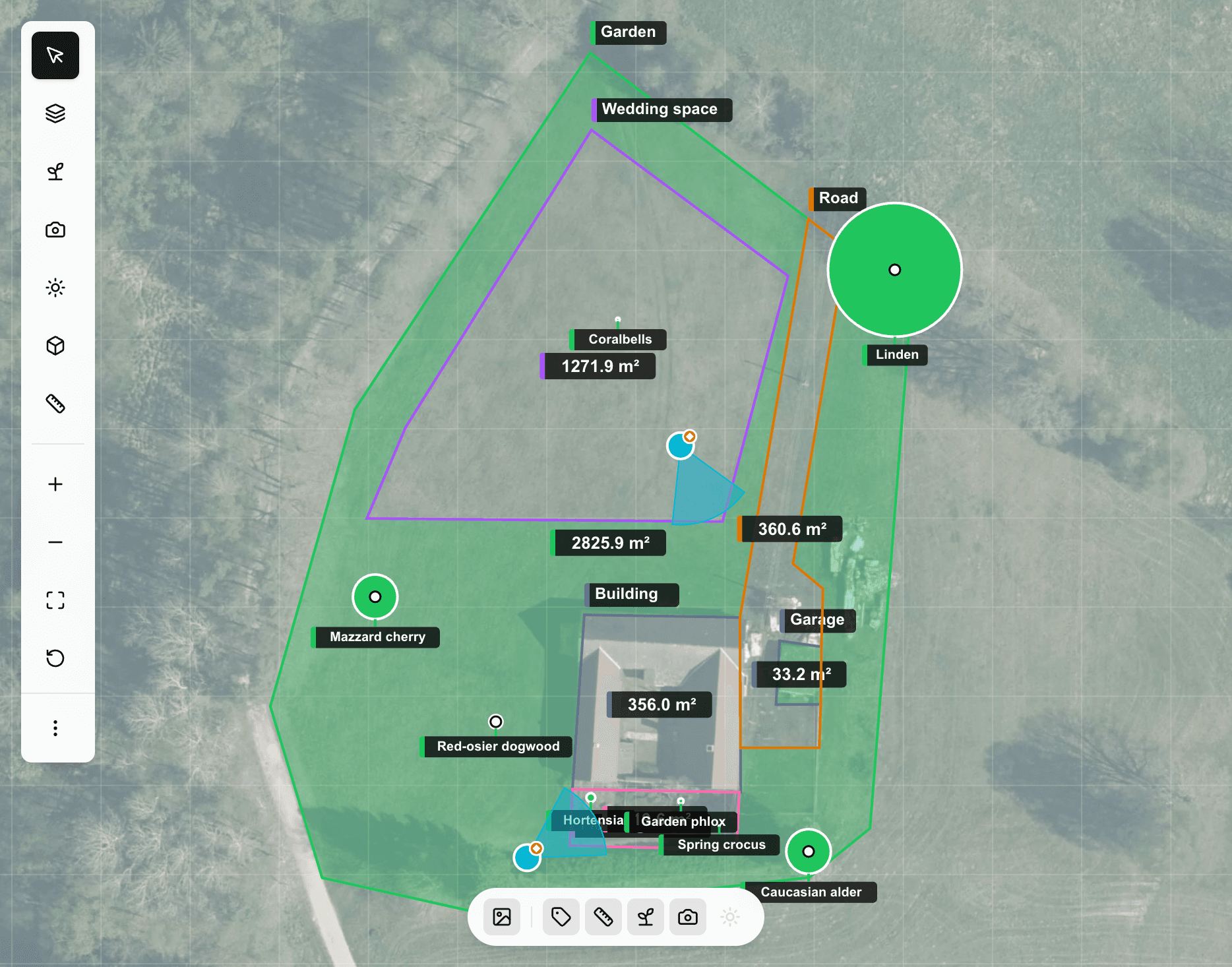 Garden canvas with satellite overlay for location setup