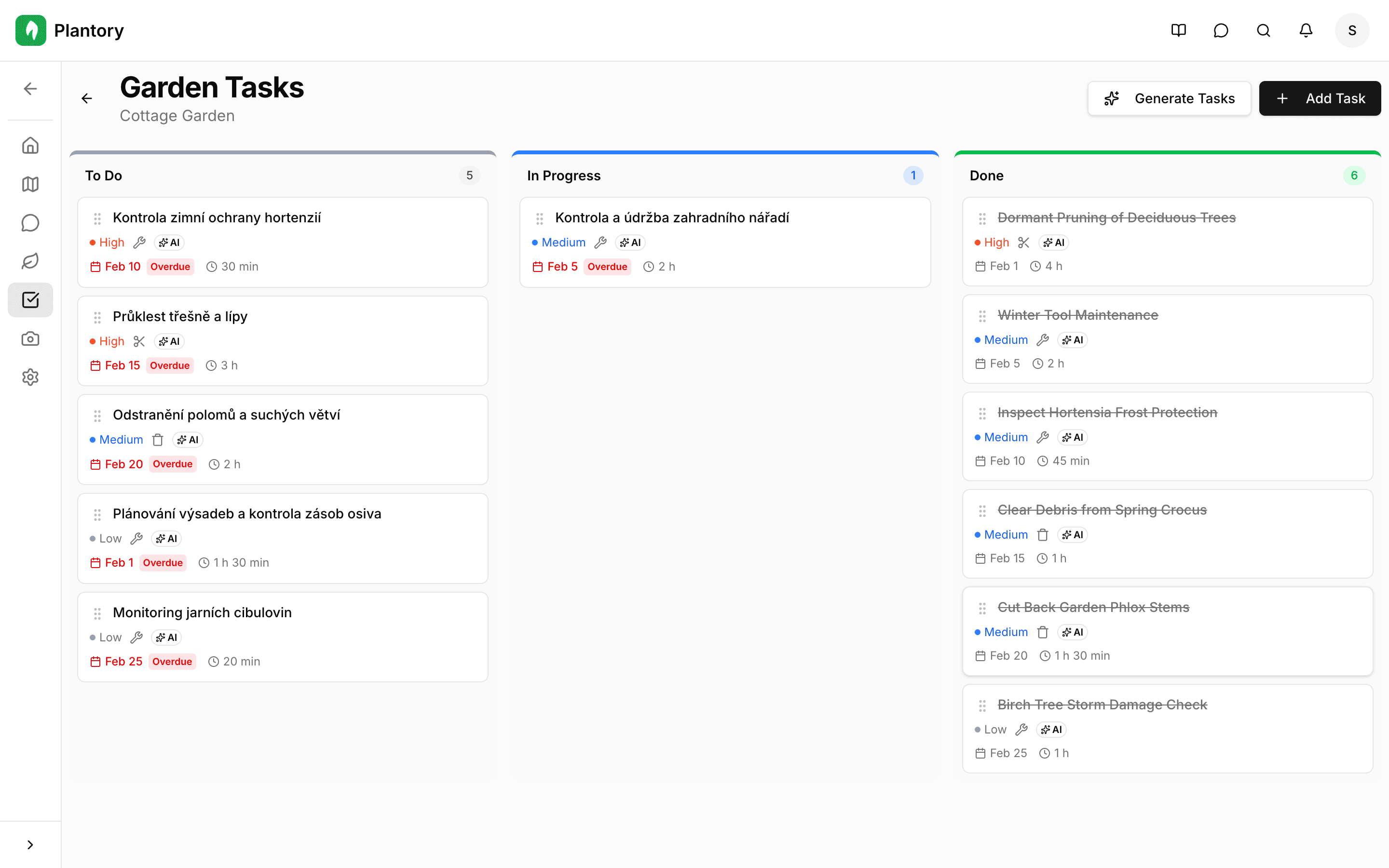 Tlačítko Generovat úkoly a karty úkolů generované AI