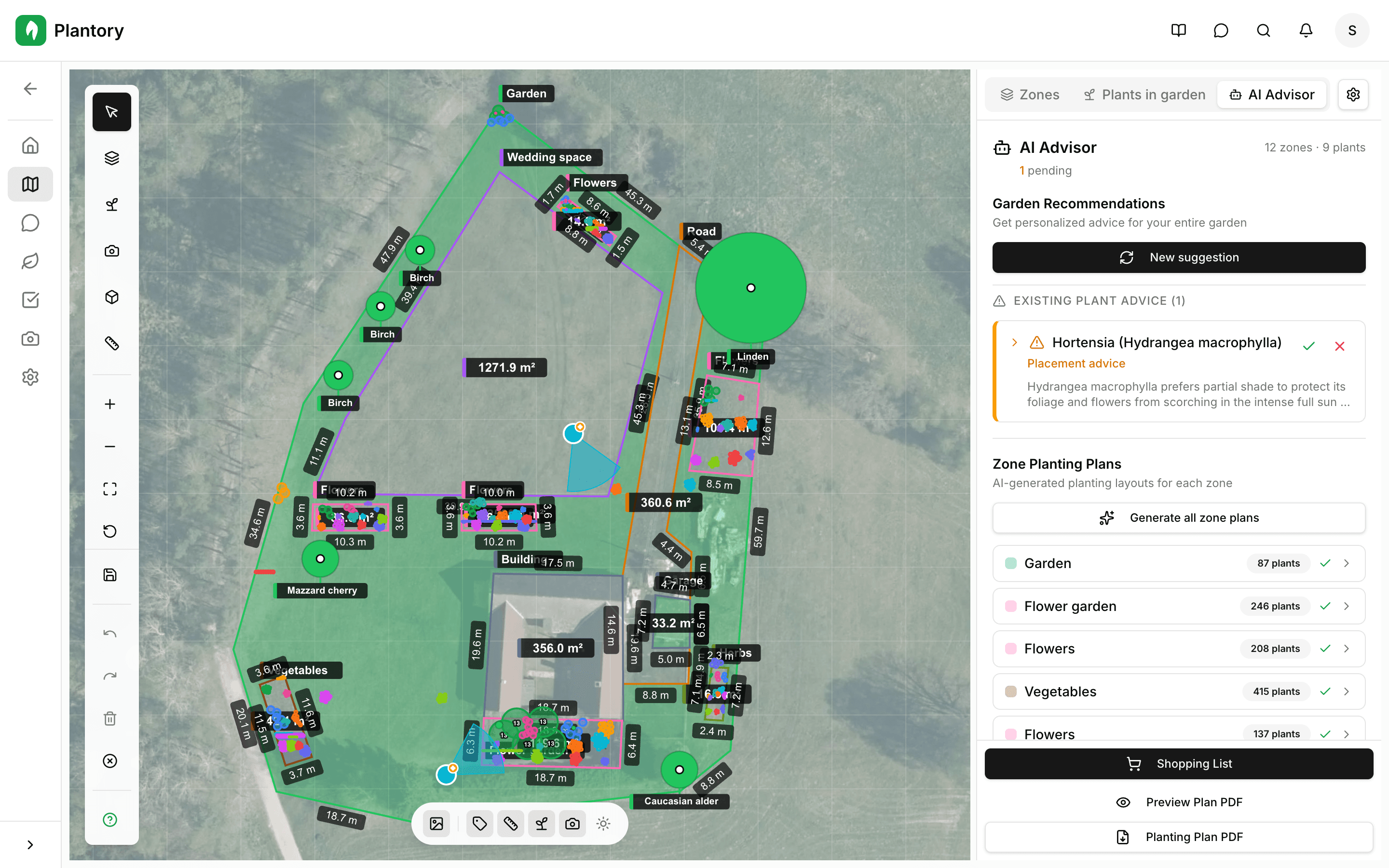 Plátno zahrady s více barevnými zónami